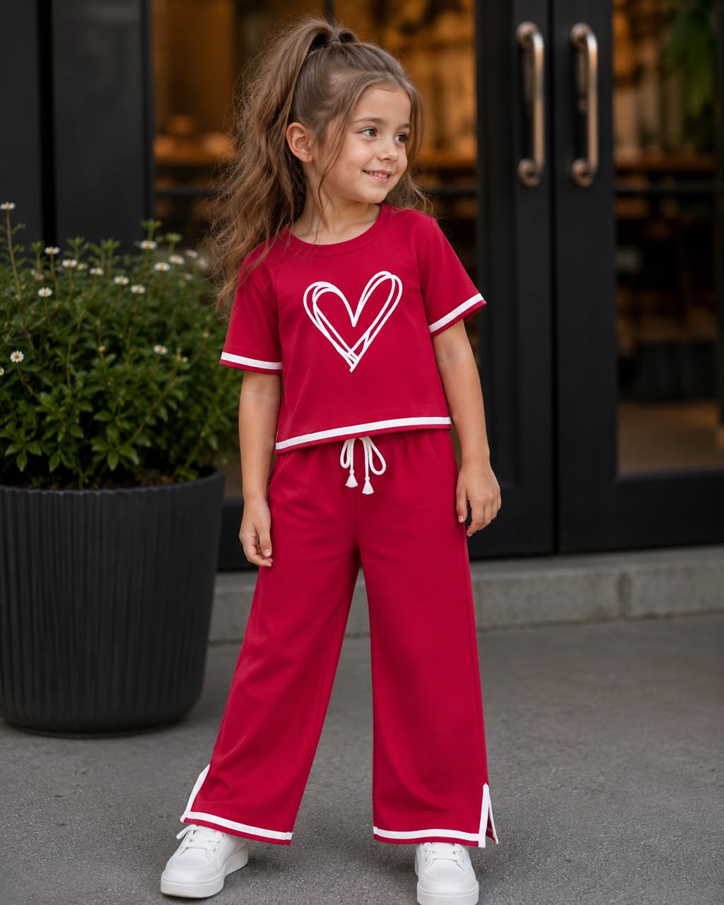 Girls Red Heart Charm Lounge Co-ord Set [GCS-4G-1878] (4-12 Years)