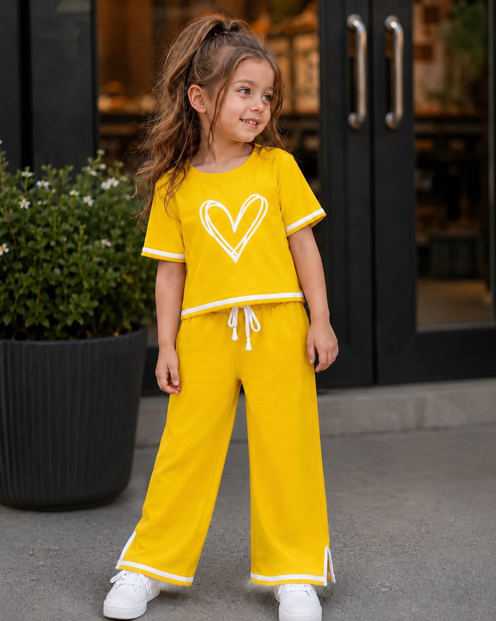 Girls Yellow Heart Charm Lounge Co-ord Set [GCS-3E-5194] (4-12 Years)