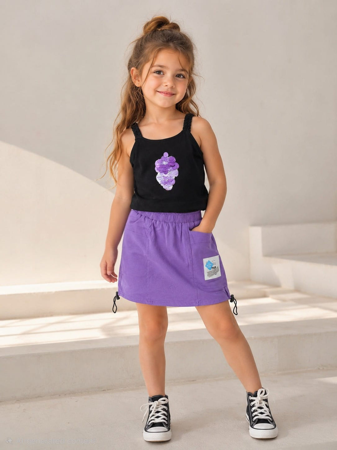 Girls Purple Sequin Applique Skirt Co-Ord Set [GCS-6C-1549] (1-6Years)