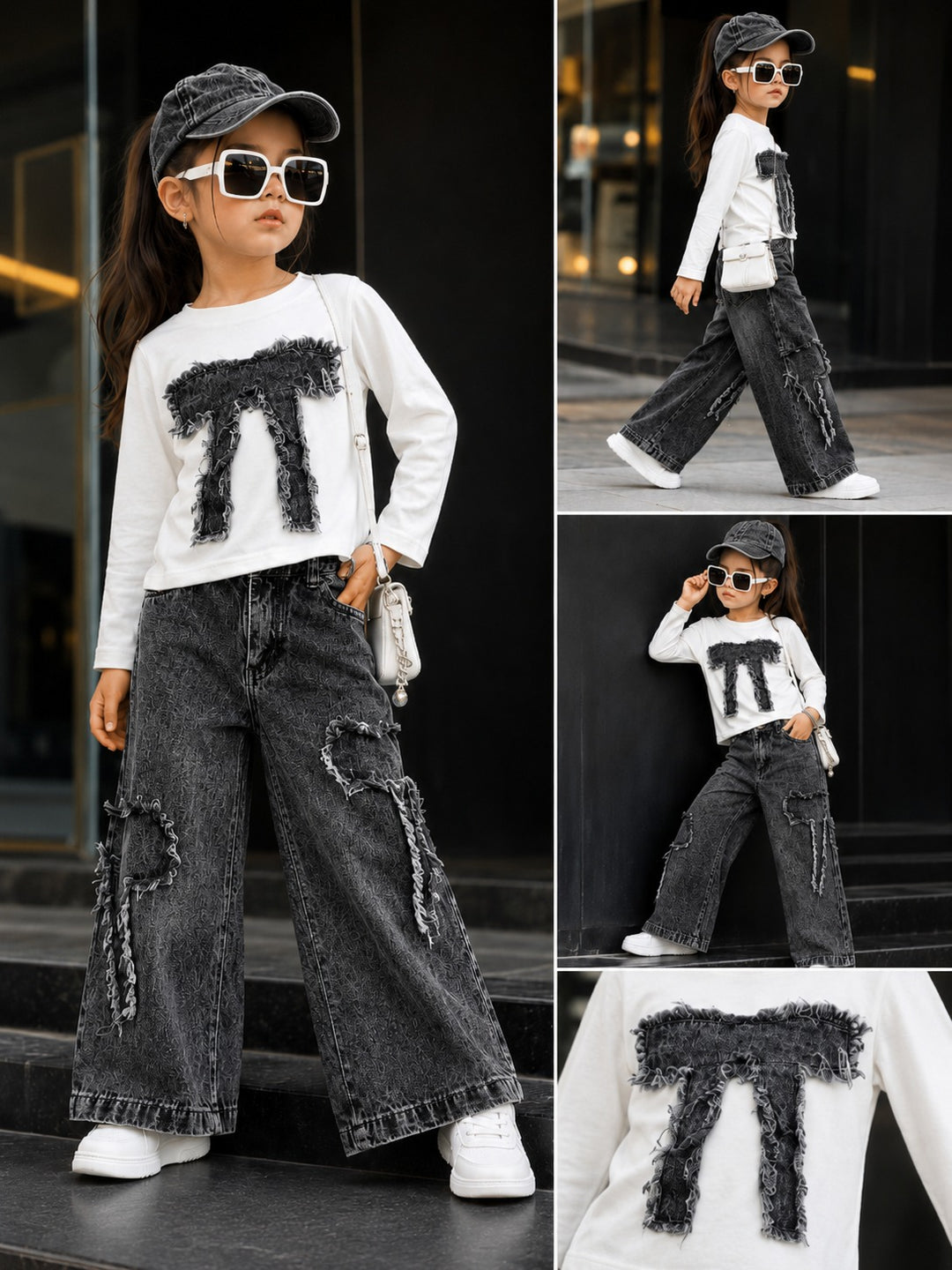 Girls Black Rebel Denim Co-ord Set With Cap [GCS-1F-3248] (4-12Years)