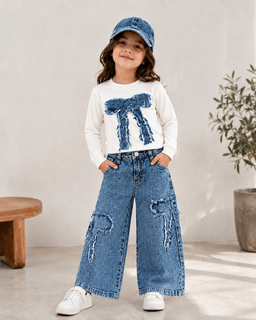 Girls Blue Rebel Denim Co-ord Set With Cap [GCS-6F-5489] (4-12Years)