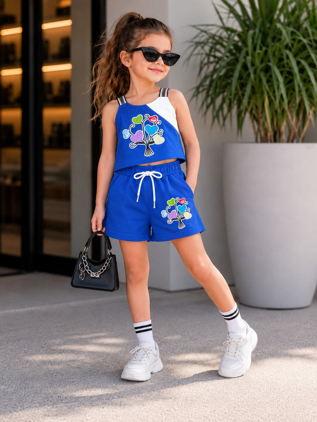 Girl's Royal Blue Shorts Co-Ord Set [GCS-4C-7124] (1-9Years)