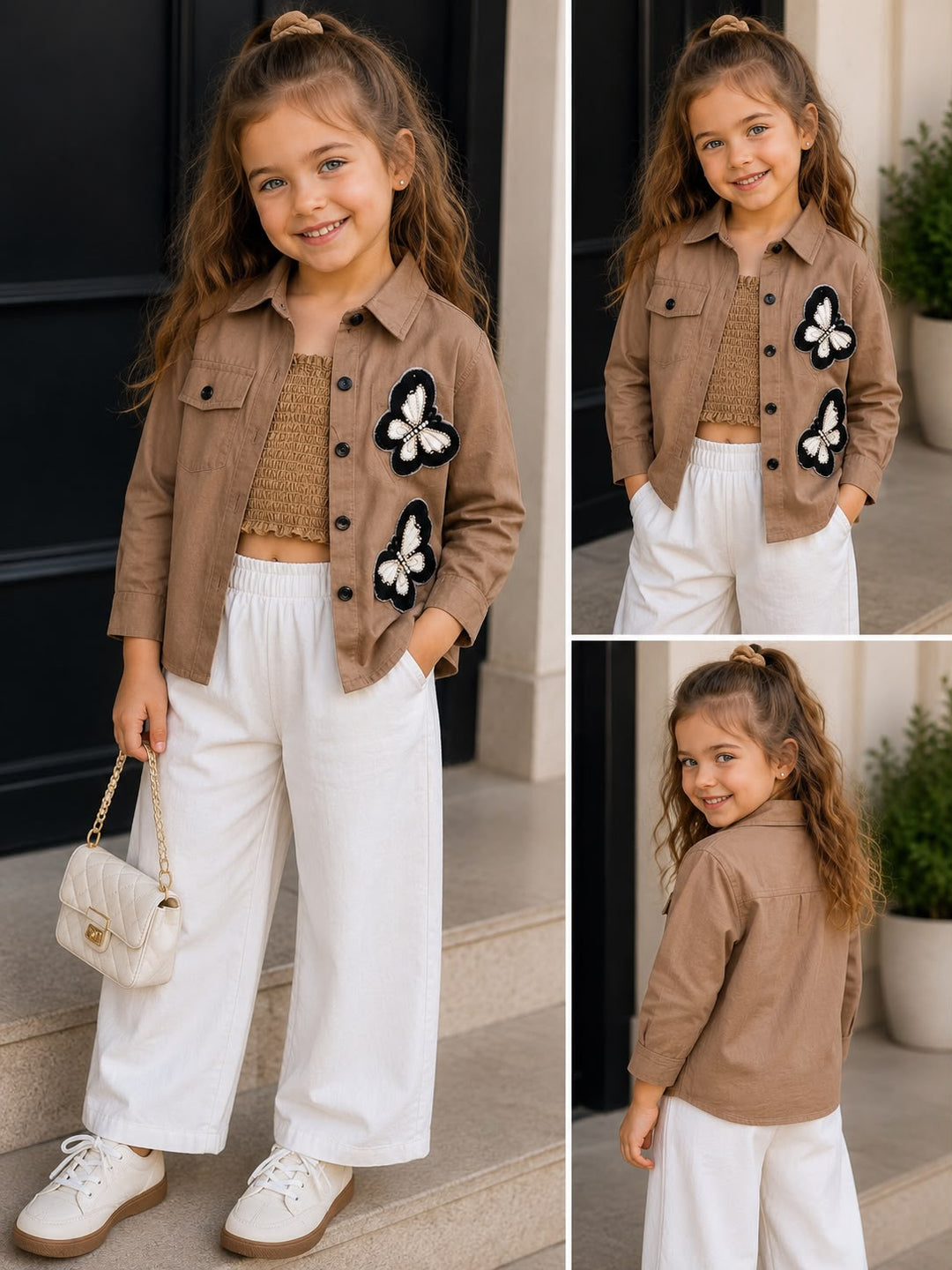 Girls 2 Peice Brown Butterfly Shirt [ONLY SHIRT] [GT-4832] [4-12Years]
