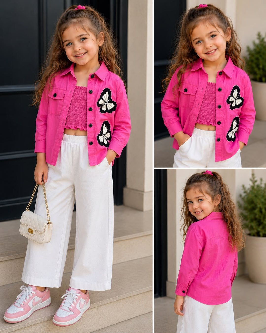 Girls 2 Peice Hot Pink Butterfly Shirt [ONLY SHIRT] [GT-3912] [4-12Years]