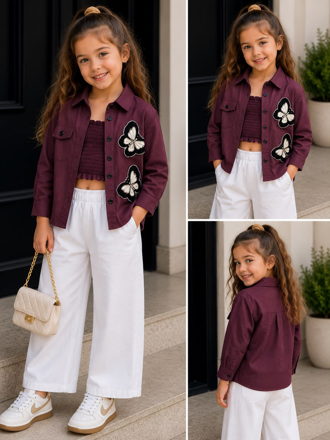 Girls 2 Peice Wine Butterfly Shirt [ONLY SHIRT] [GT-2185] [4-12Years]