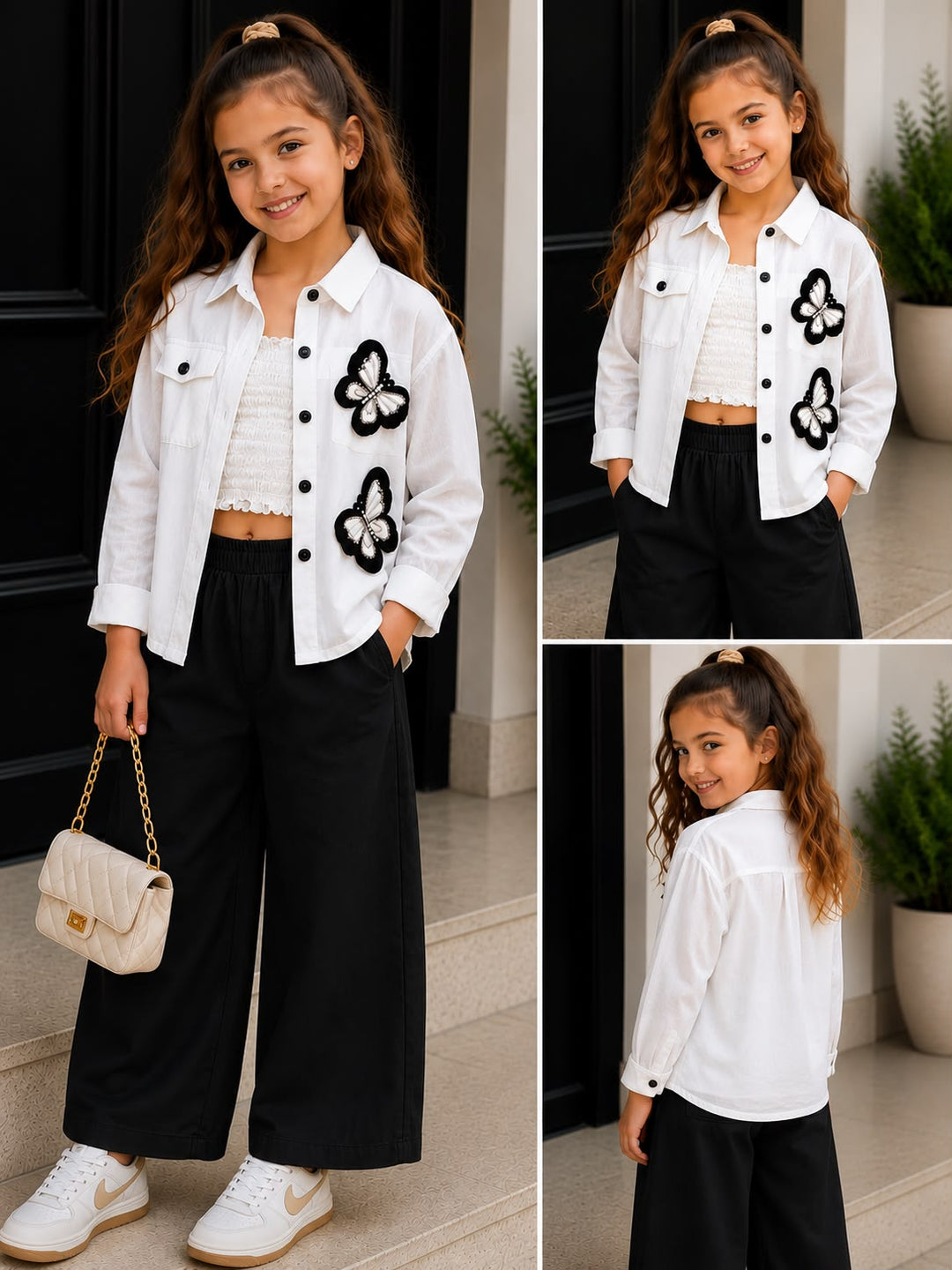 Girls 2 Peice White Butterfly Shirt [ONLY SHIRT] [GT-3207] [4-12Years]