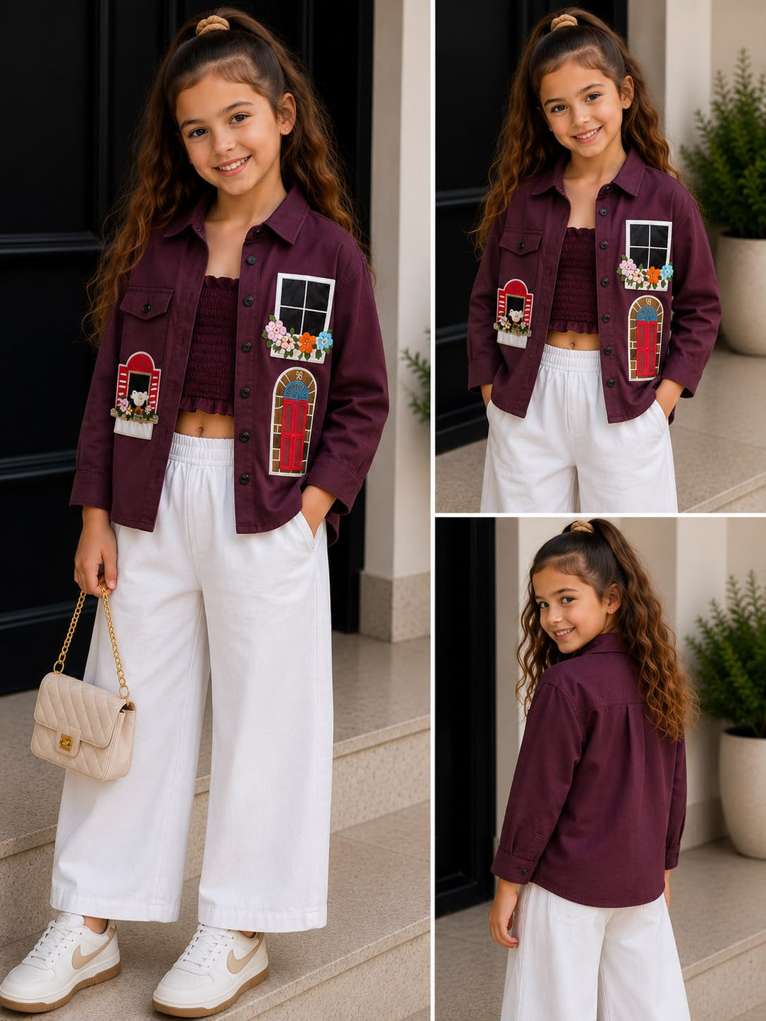Girls 2 Peice Wine Butterfly Shirt [ONLY SHIRT] [GT-1278] [4-12Years]