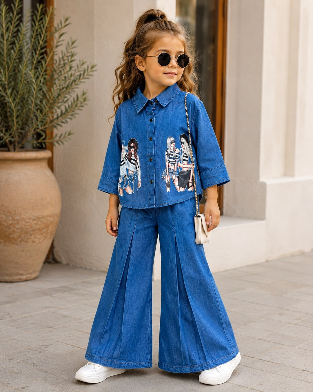 Girl's Soft Denim Co-Ord Set [GCS-2H-8657] (1-15 Years)