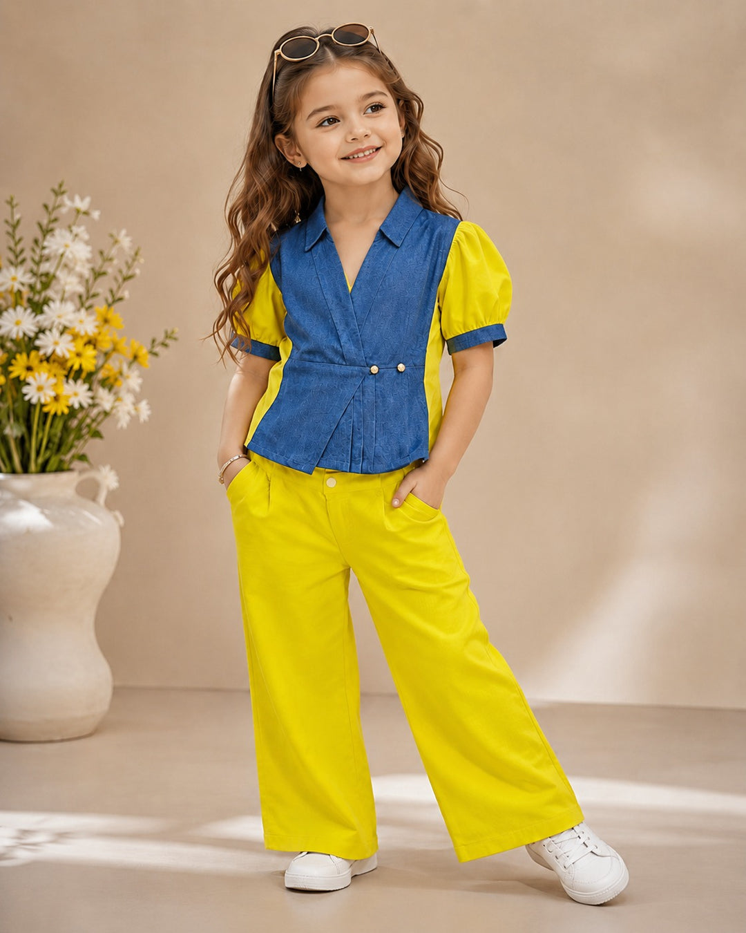 Girls Imported Waist Coat Co-ord Set [GCS-6C-3558] (4-12 Years)