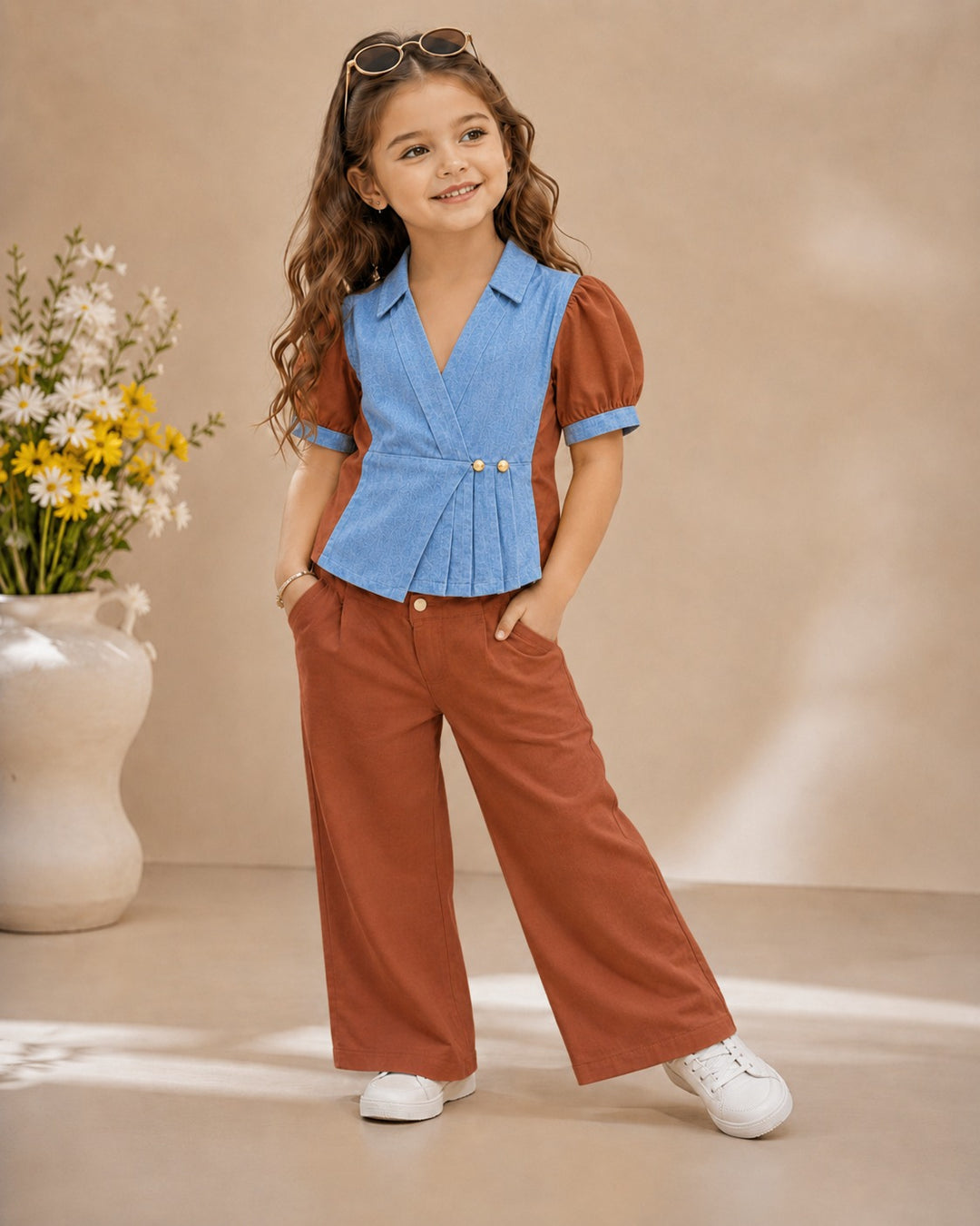 Girls Imported Brown Waist Coat Co-ord Set [GCS-6C-2248] (4-12 Years)