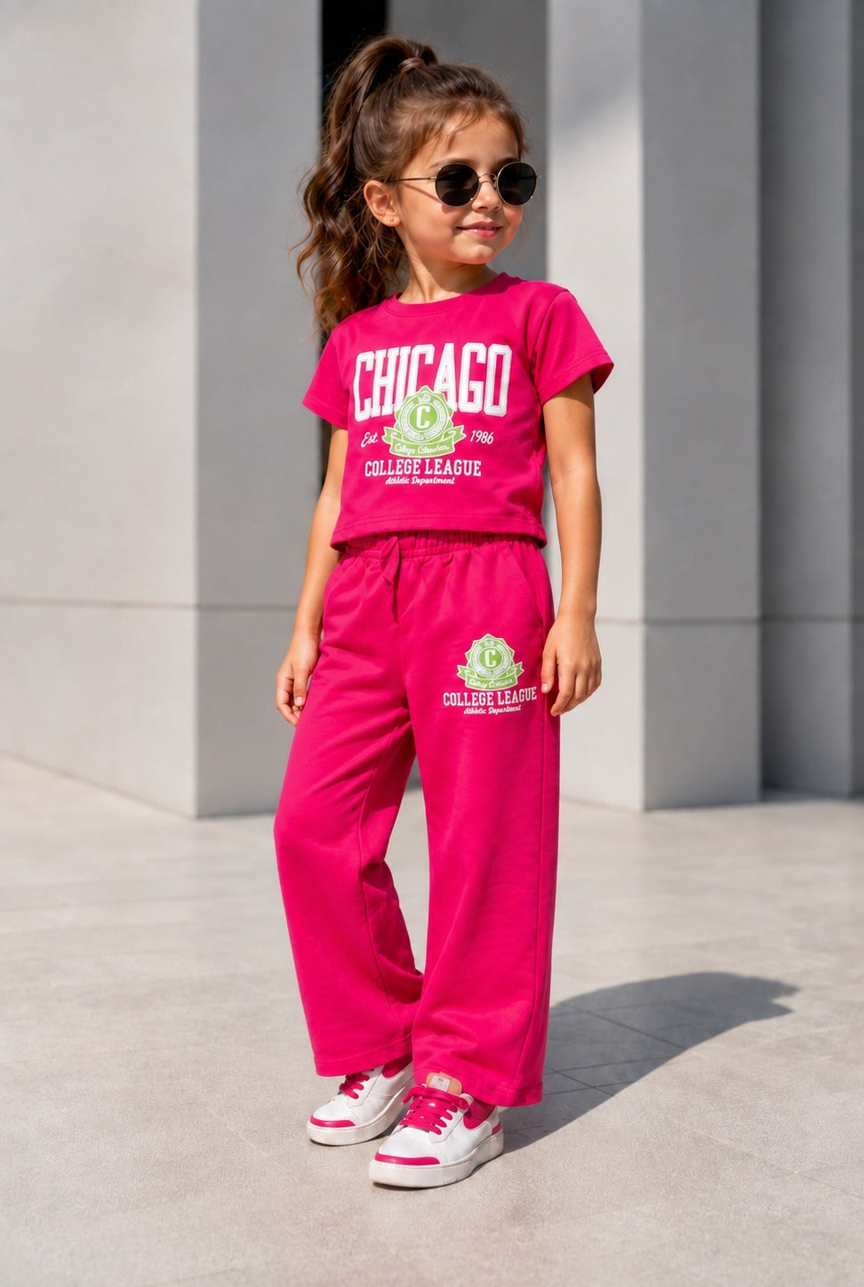 Girls Hot Pink Chicago Co-ord Set [GCS-6E-2594] (4-12 Years)