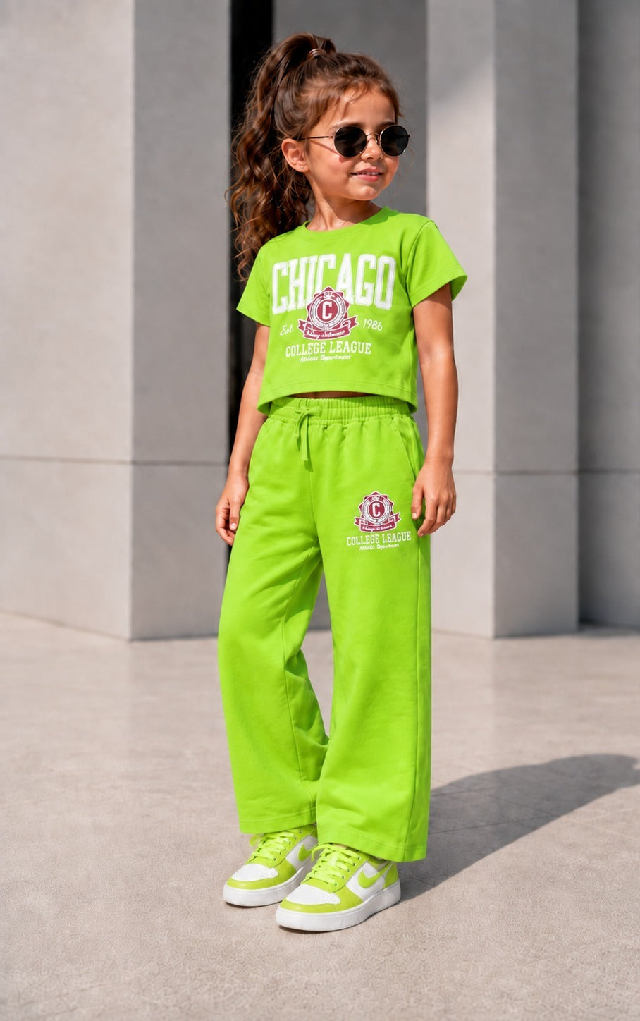 Girls Neon Green Chicago Co-ord Set [GCS-6E-1517] (4-12 Years)