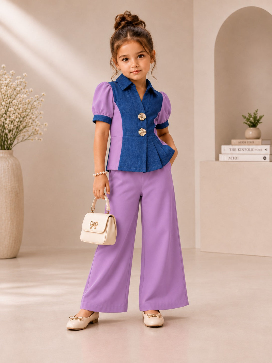 Girls Imported Purple Waist Coat Co-ord Set [GCS-6C-6554] (4-12 Years)