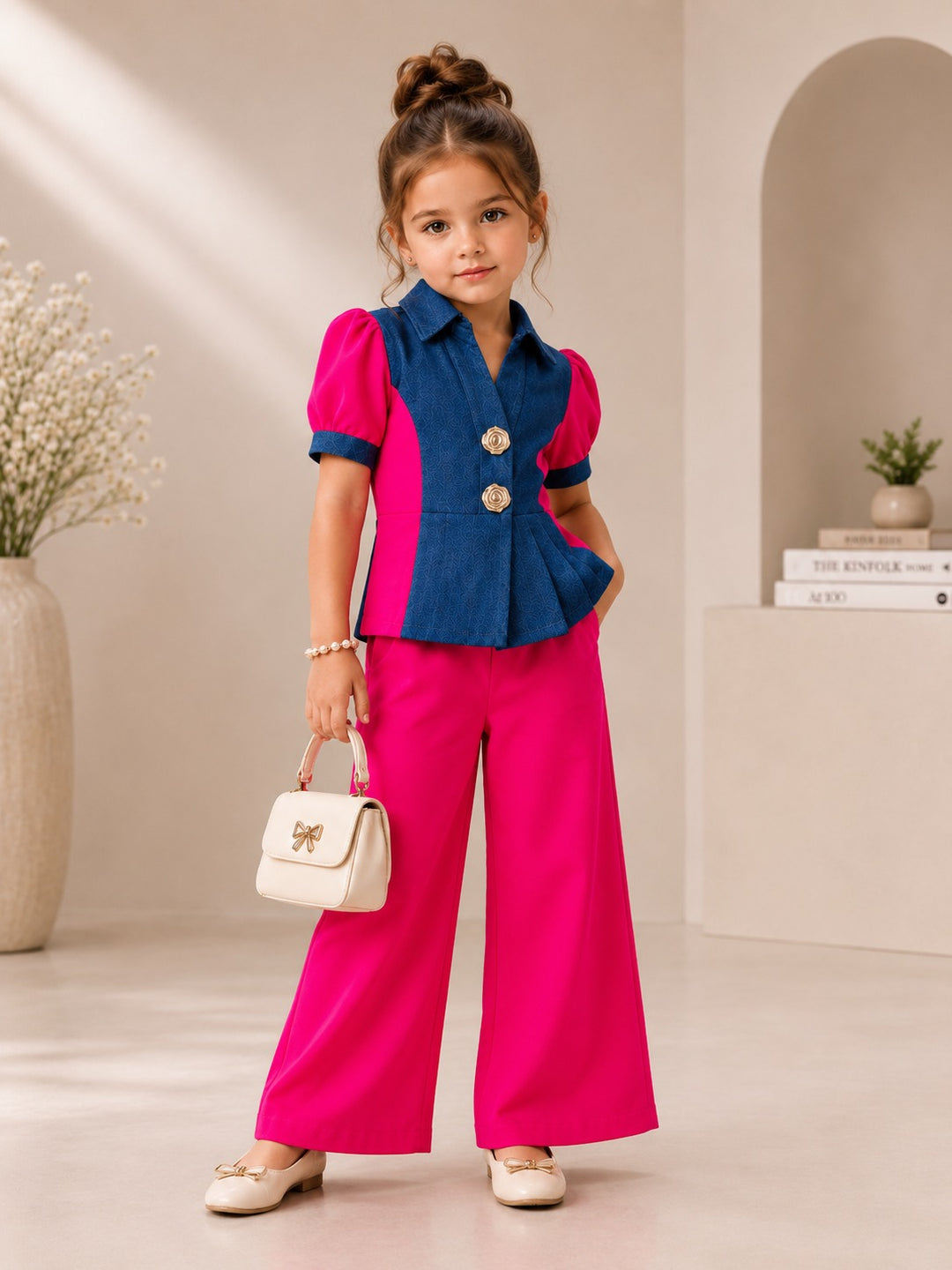 Girls Imported Hot Pink Waist Coat Co-ord Set [GCS-1C-1598] (4-12 Years)