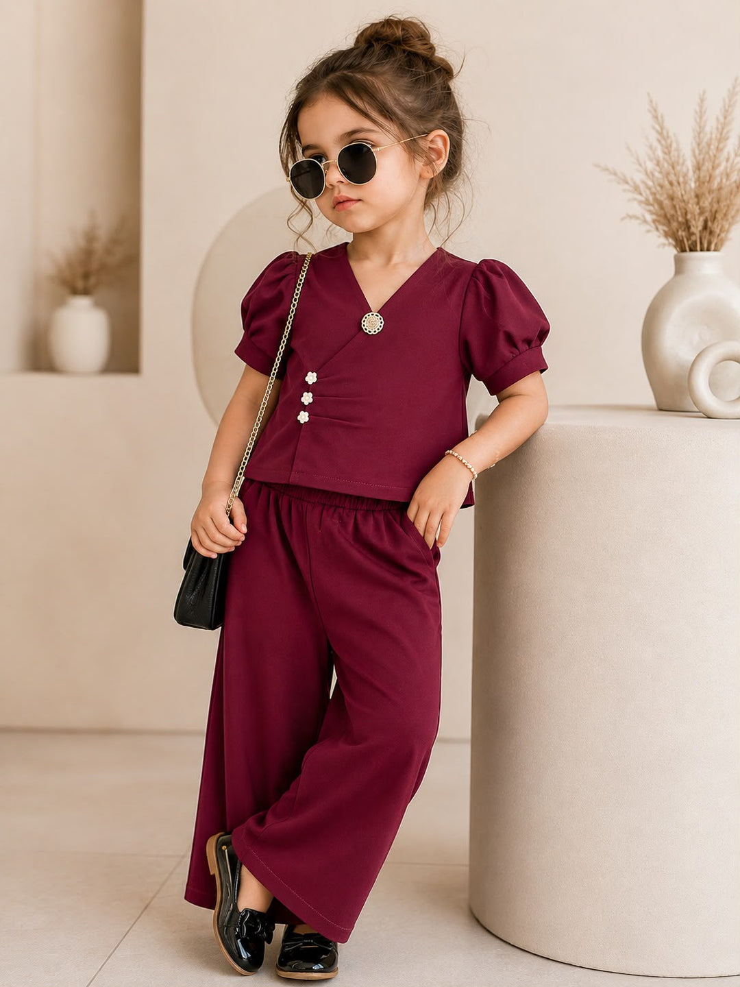 Girls Imported Maroon Co-ord Set [GCS-1H-3647] (4-12 Years)