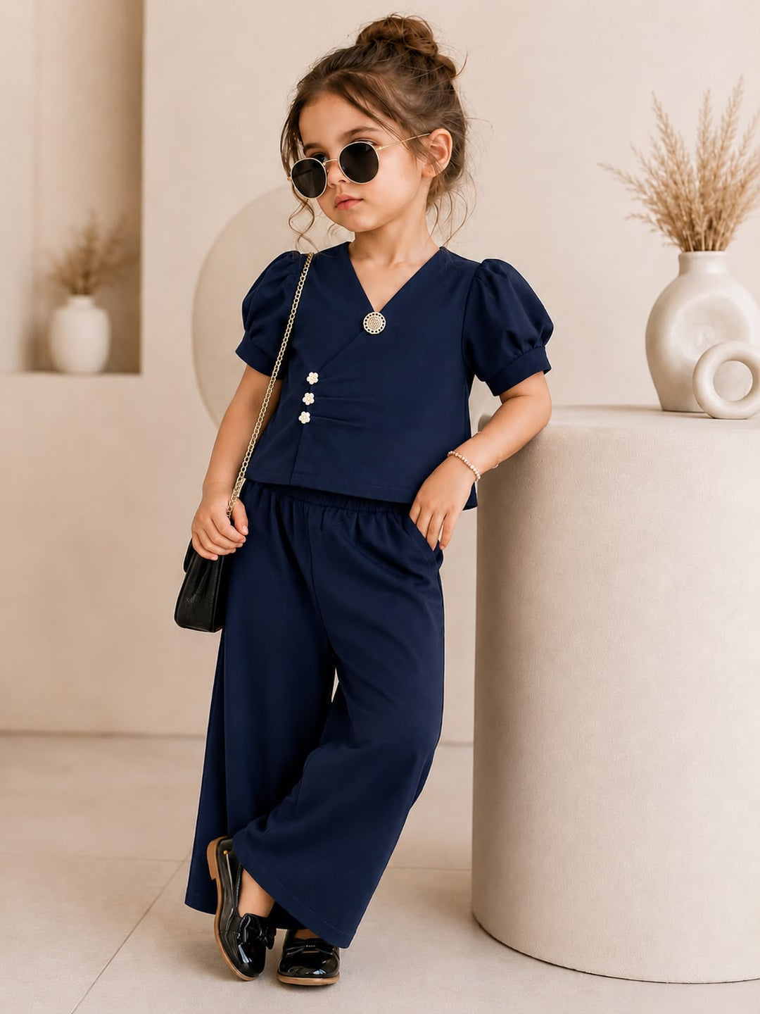 Girls Imported Navy Blue Co-ord Set [GCS-4G-6814] (4-12 Years)