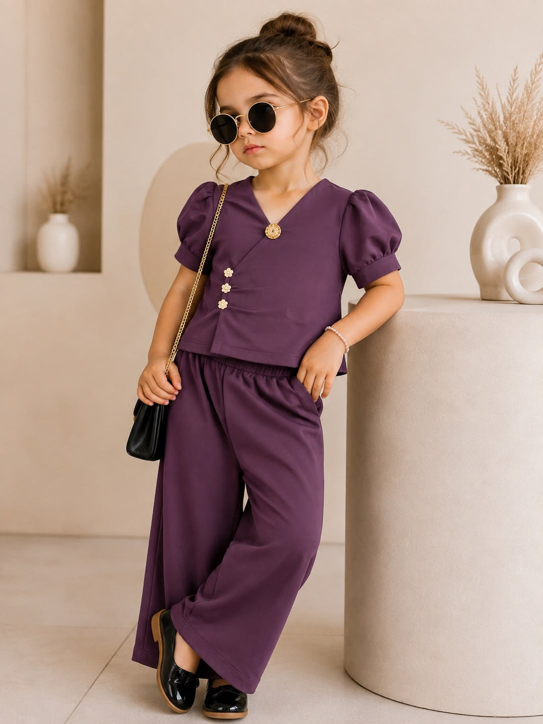 Girls Imported Dark Purple Co-ord Set [GCS-2H-2751] (4-12 Years)