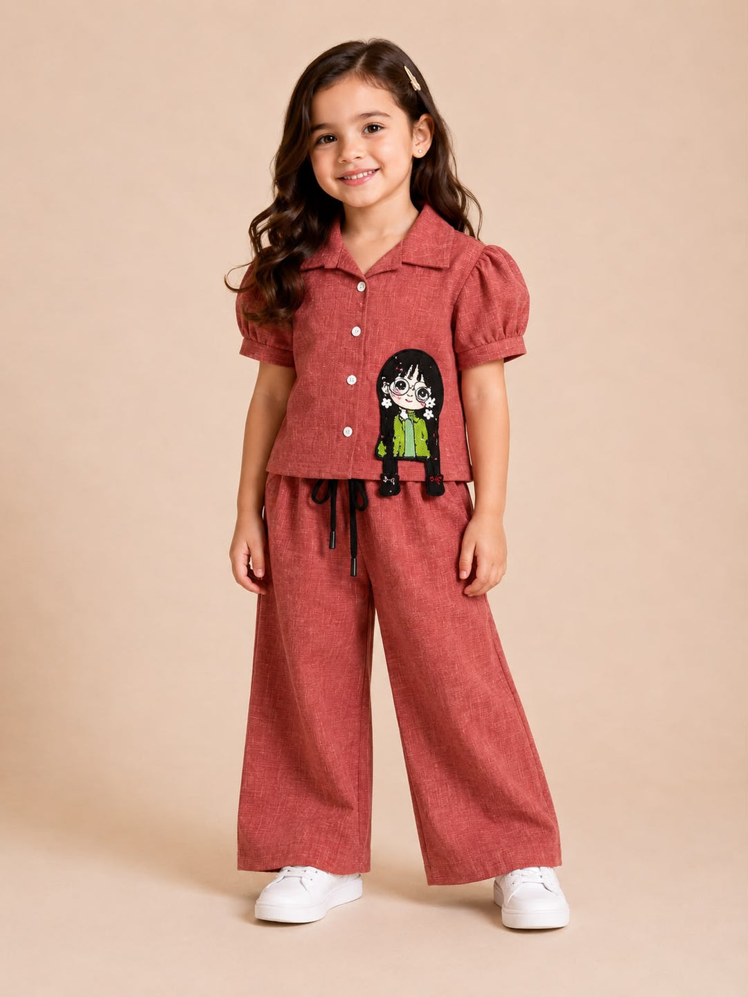 Girls Rust Cartoon Applique Co-Ord Set [GCS-2J-9645] (4-12 Years)