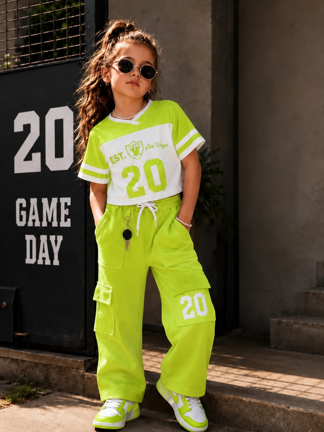Girl's Casual Neon Green Co-Ord Set [GCS-1H-2265] (3-11 Years)