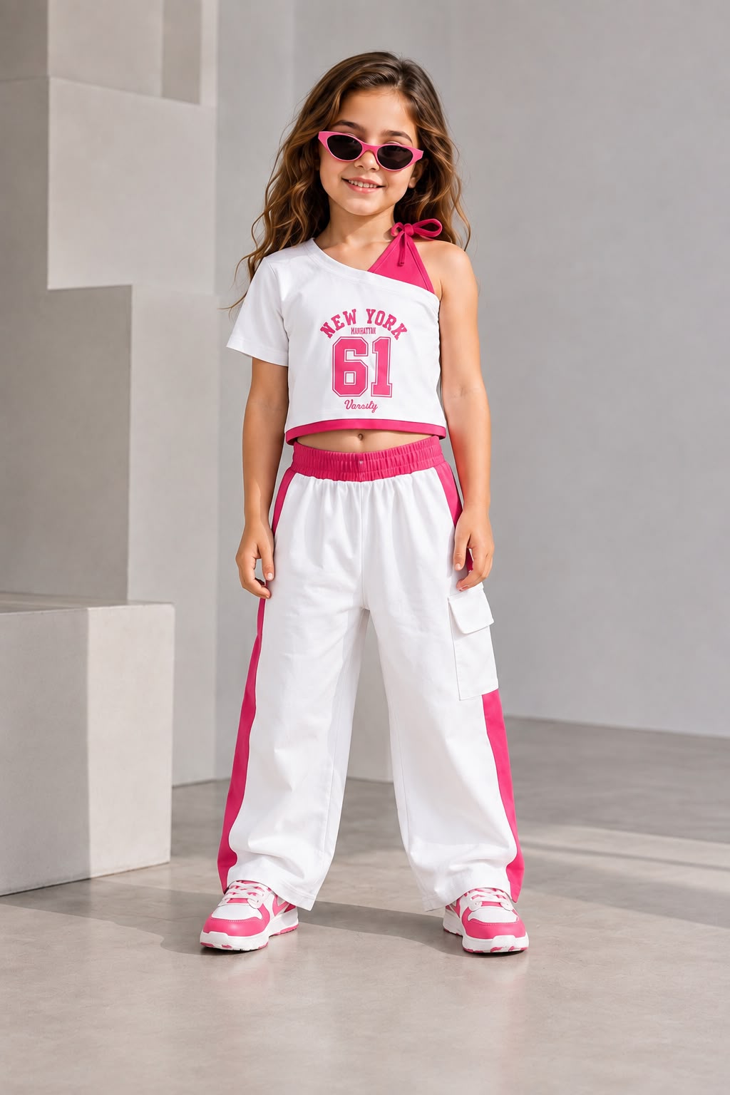 Girls White Pop Streetwear Co-Ord Set [GCS-4E-1513] (3-11Years)