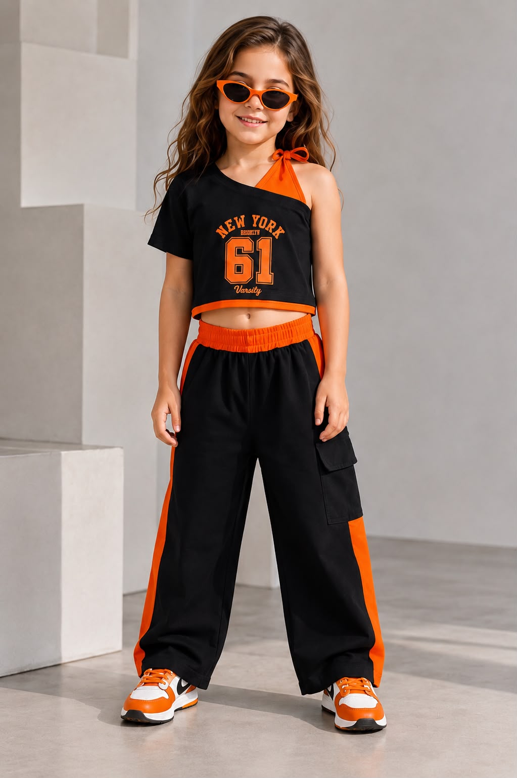 Girls Black Pop Streetwear Co-Ord Set [GCS-4C-2189] (3-11Years)