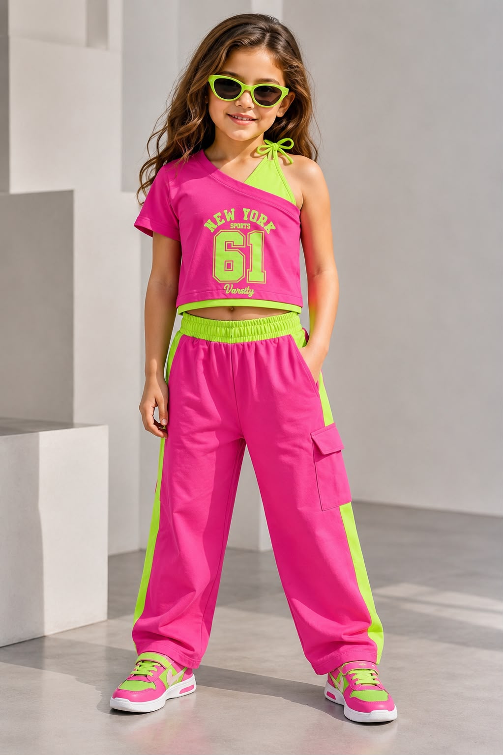 Girls Hot Pink Pop Streetwear Co-Ord Set [GCS-2C-4710] (3-11Years)