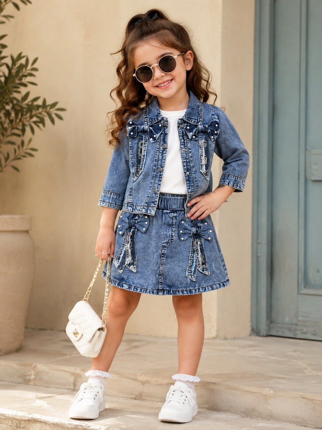 Girls 3 Piece Blue Denim Co-Ord Set [GCS-1C-4687] (4-12 Years)