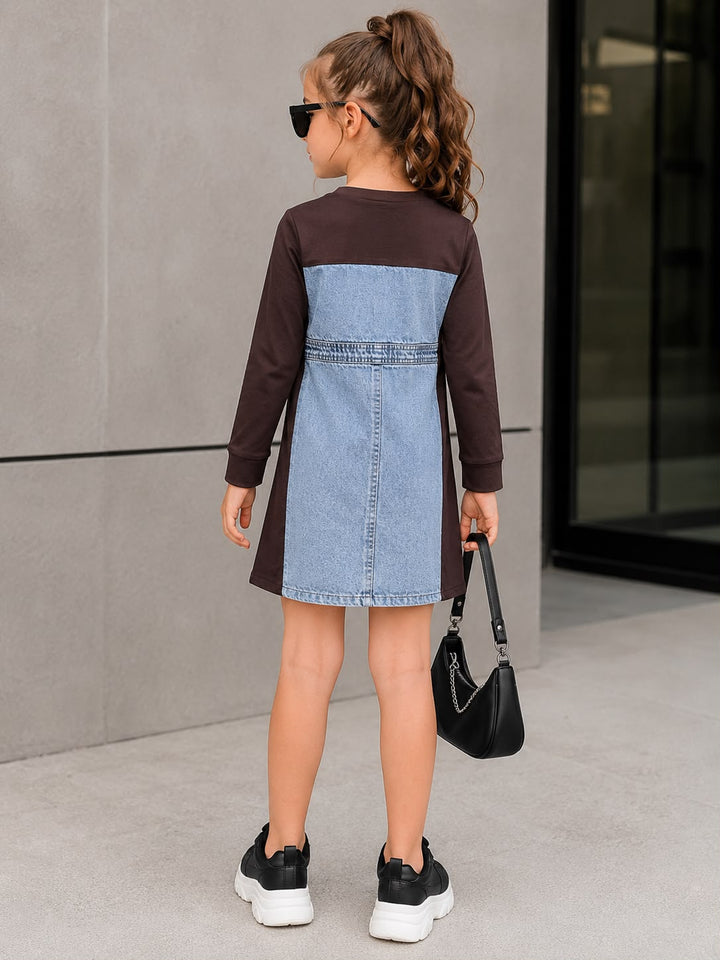 Girls Designer Coffee Denim Dress [GD-2A-4471] (9M-13 Years)