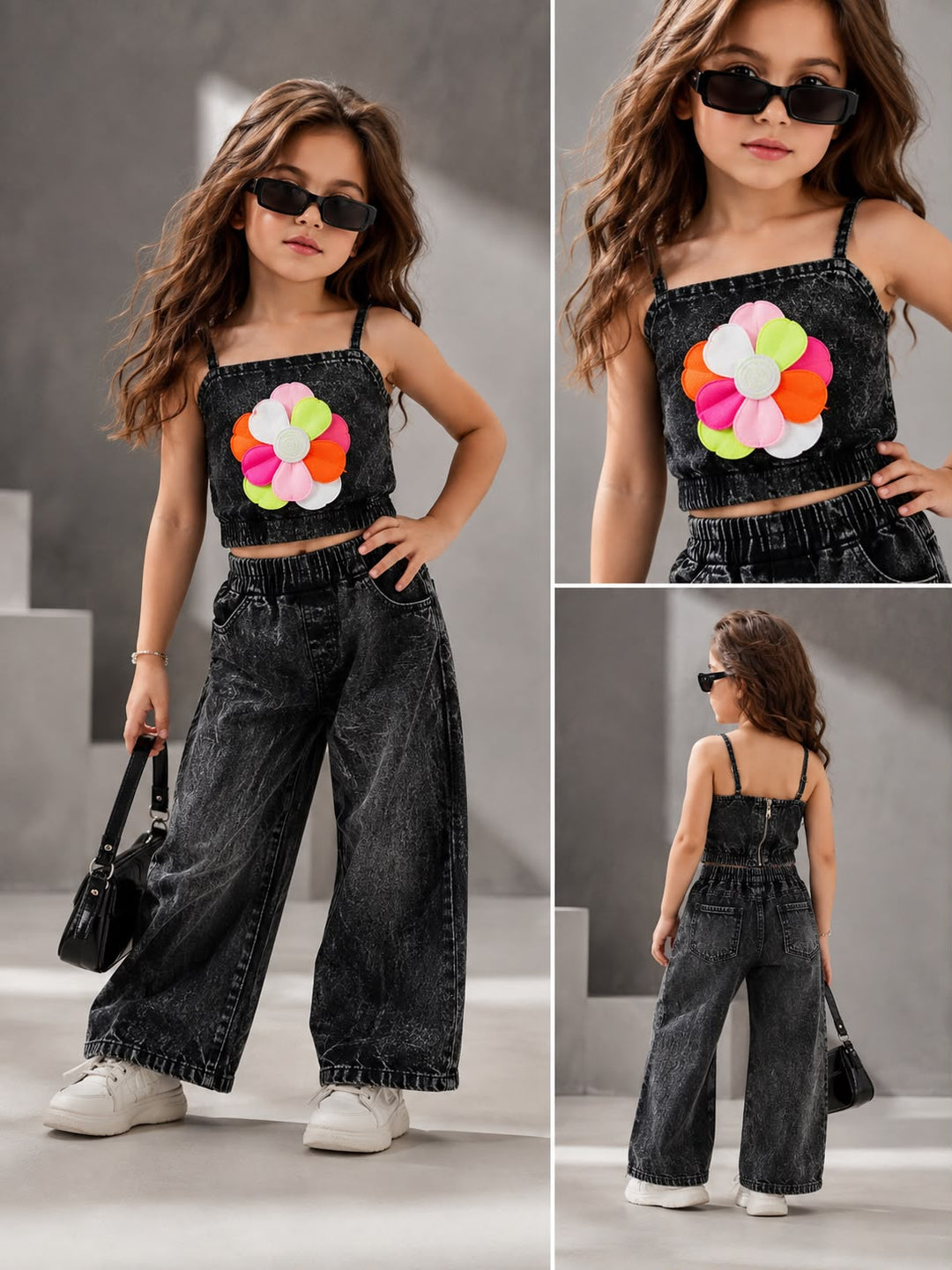 Girls Designer Black Denim Co-Ord Set [GCS-6E-2565] (3-11 Years)