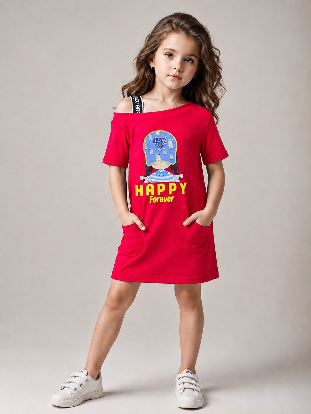 Girls Red Cold Shoulder Dress [GD-6B-1510] (3-8 Years)