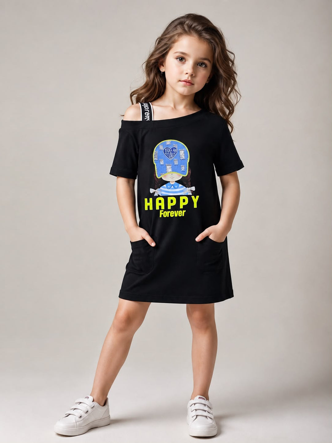 Girls Black Cold Shoulder Dress [GD-6B-6552] (3-8 Years)