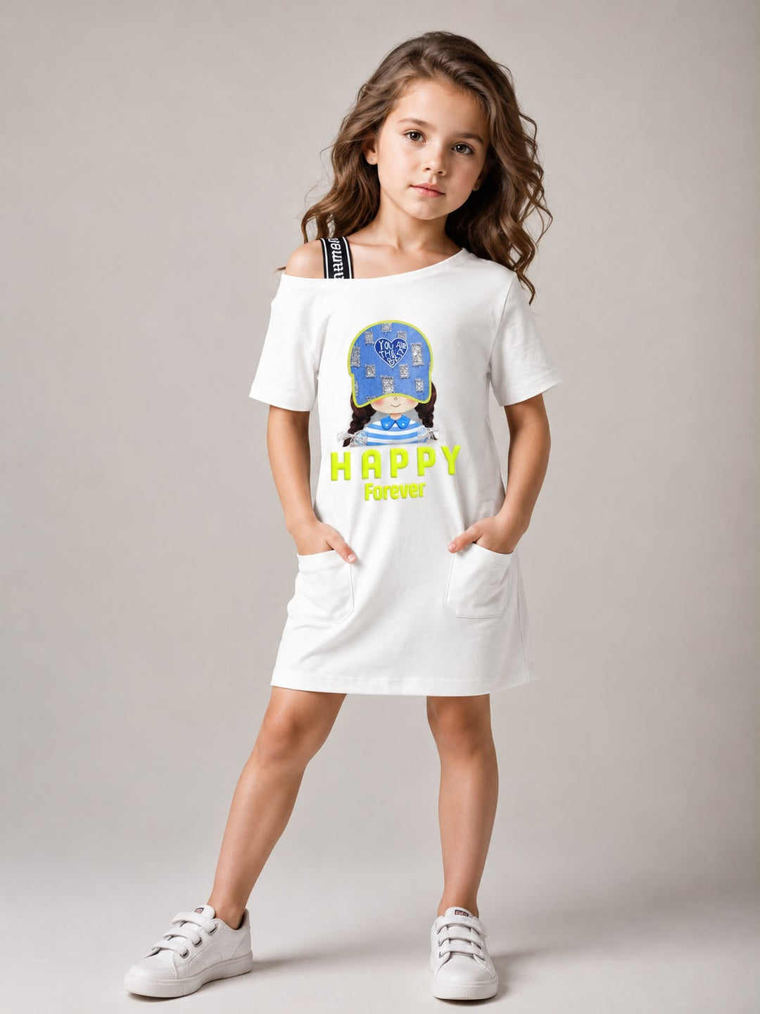 Girls White Cold Shoulder Dress [GD-6B-5616] (3-8 Years)