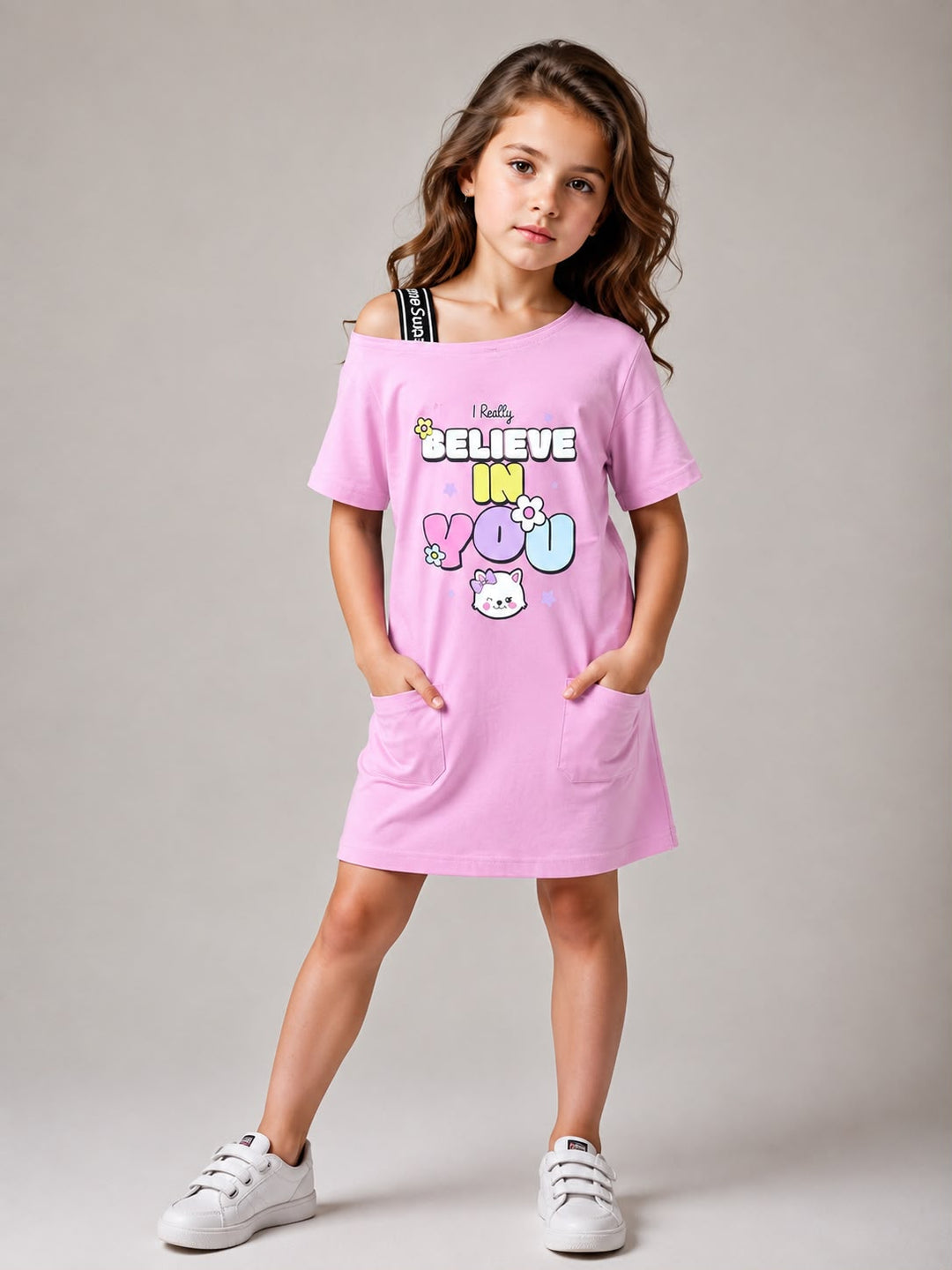 Girls Pink Cold Shoulder Dress [GD-2A-7165] (3-8 Years)