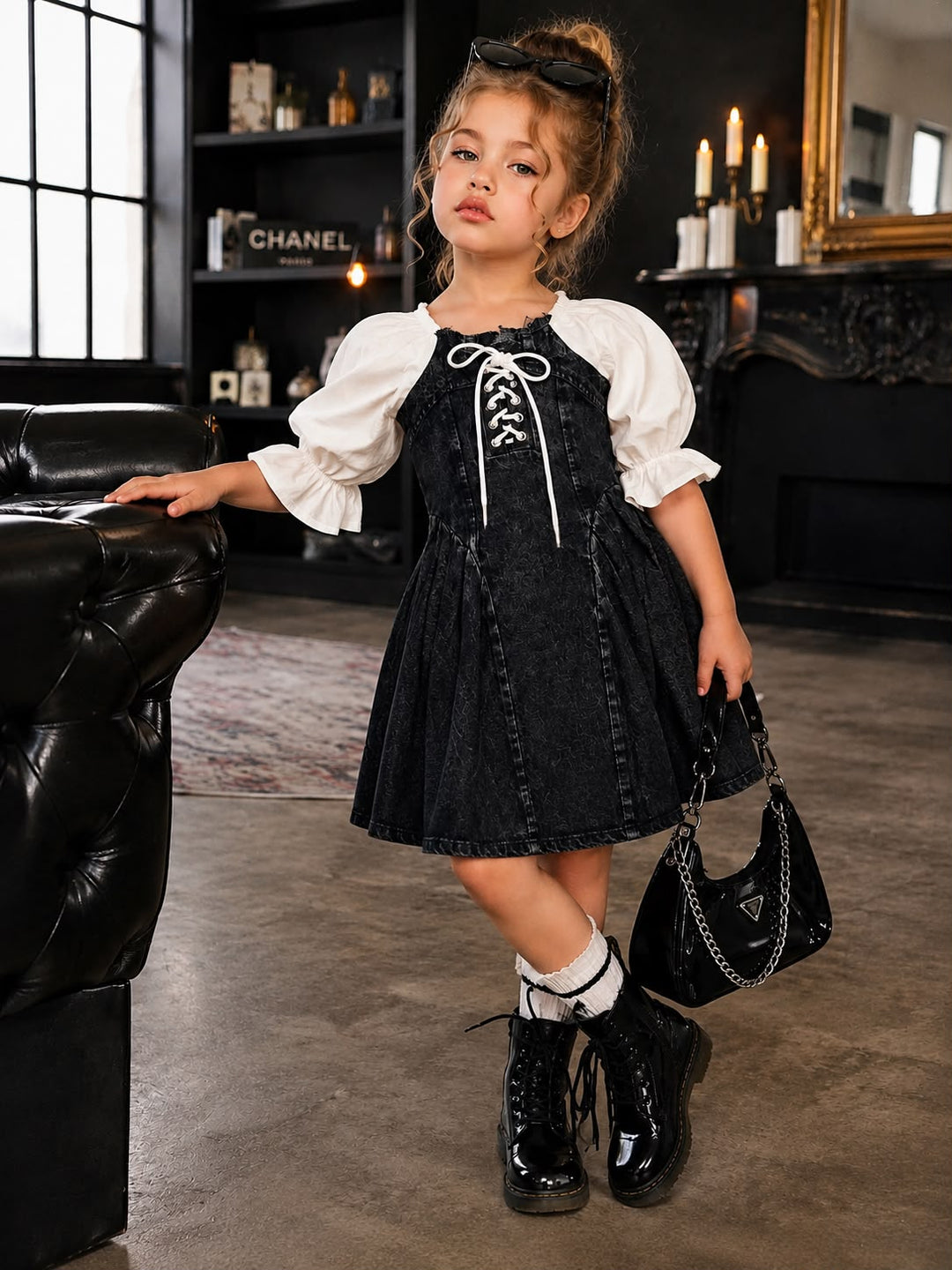 Girls Designer Black Denim Dress [GD-4B-6218] (4-12Years)