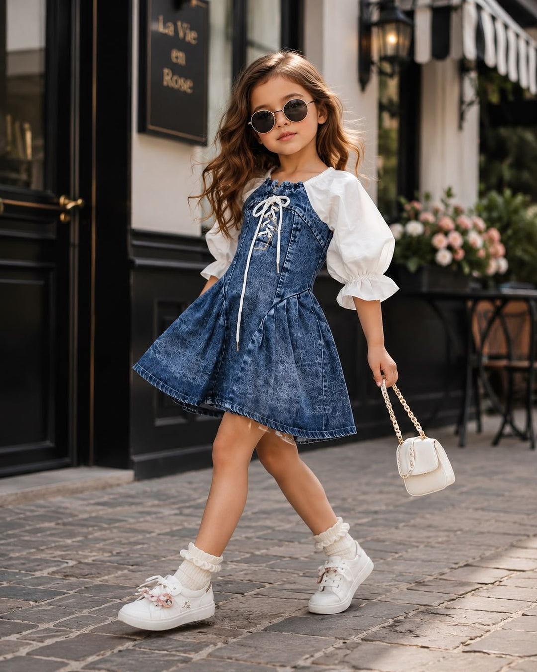 Girls Designer Blue Denim Dress [GD-3B-1658] (4-12Years)