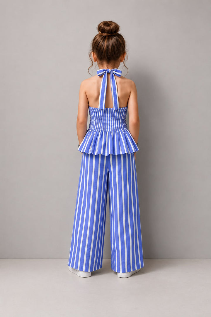 Girls Striped Backless Blue Co-Ord Set [GCS-1C-8568] (4-12 Years)