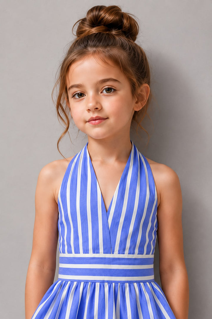 Girls Striped Backless Blue Co-Ord Set [GCS-1C-8568] (4-12 Years)