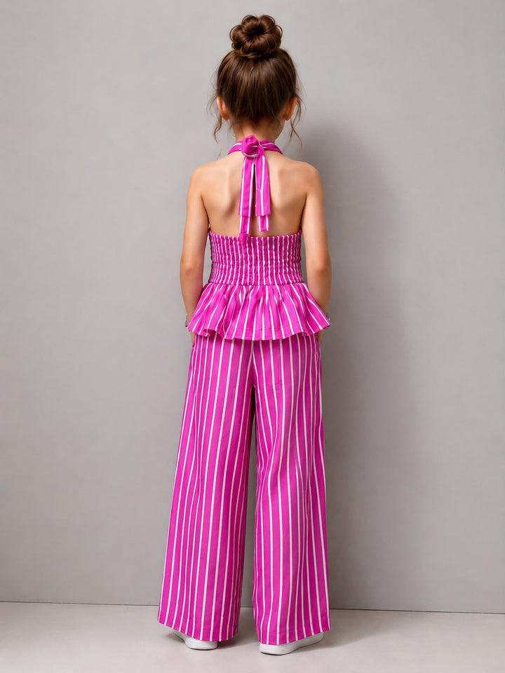 Girls Striped Backless Hot Pink Co-Ord Set [GCS-6C-5827] (4-12 Years)