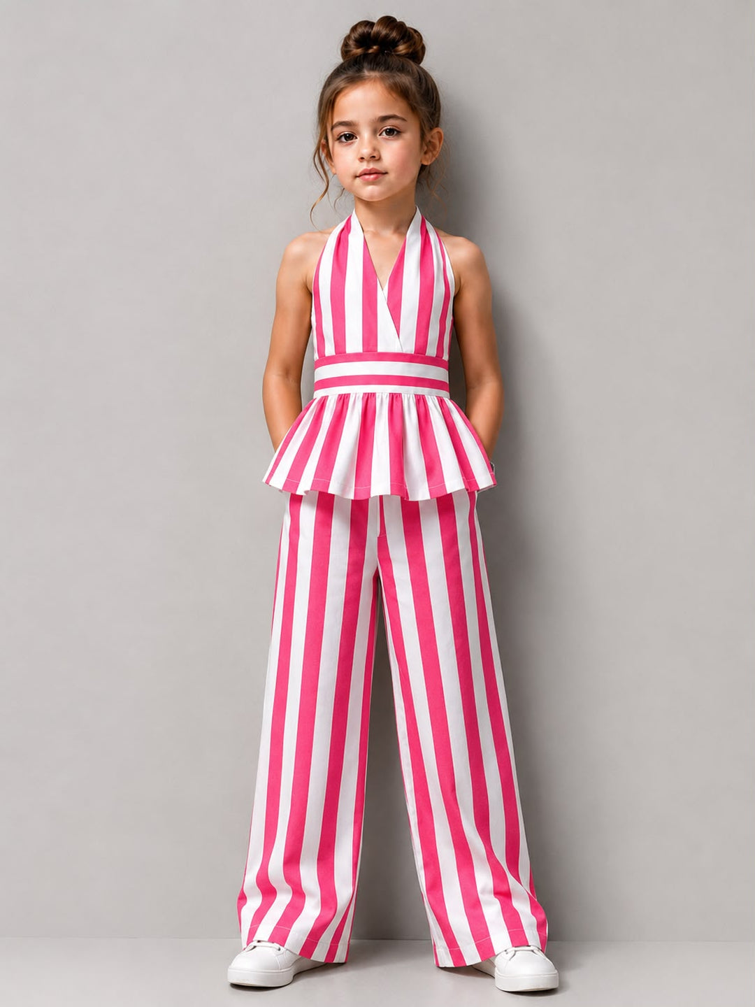Girls Striped Backless Hot Pink Co-Ord Set [GCS-2J-1426] (4-12 Years)