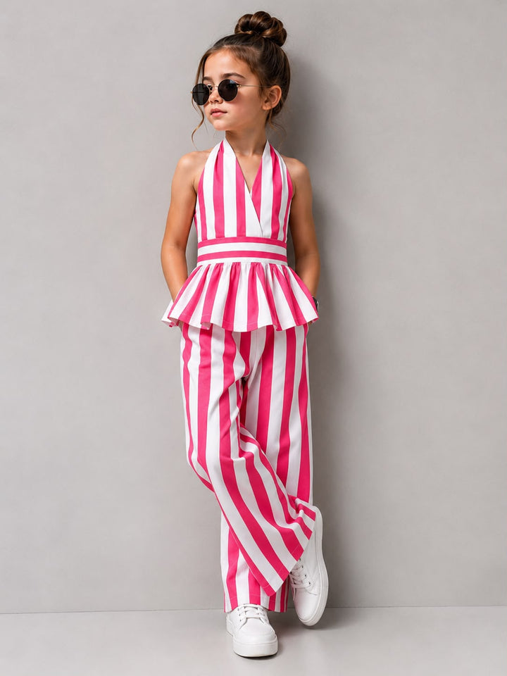 Girls Striped Backless Hot Pink Co-Ord Set [GCS-2J-1426] (4-12 Years)
