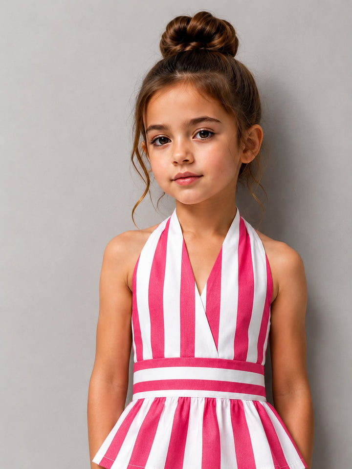 Girls Striped Backless Hot Pink Co-Ord Set [GCS-2J-1426] (4-12 Years)