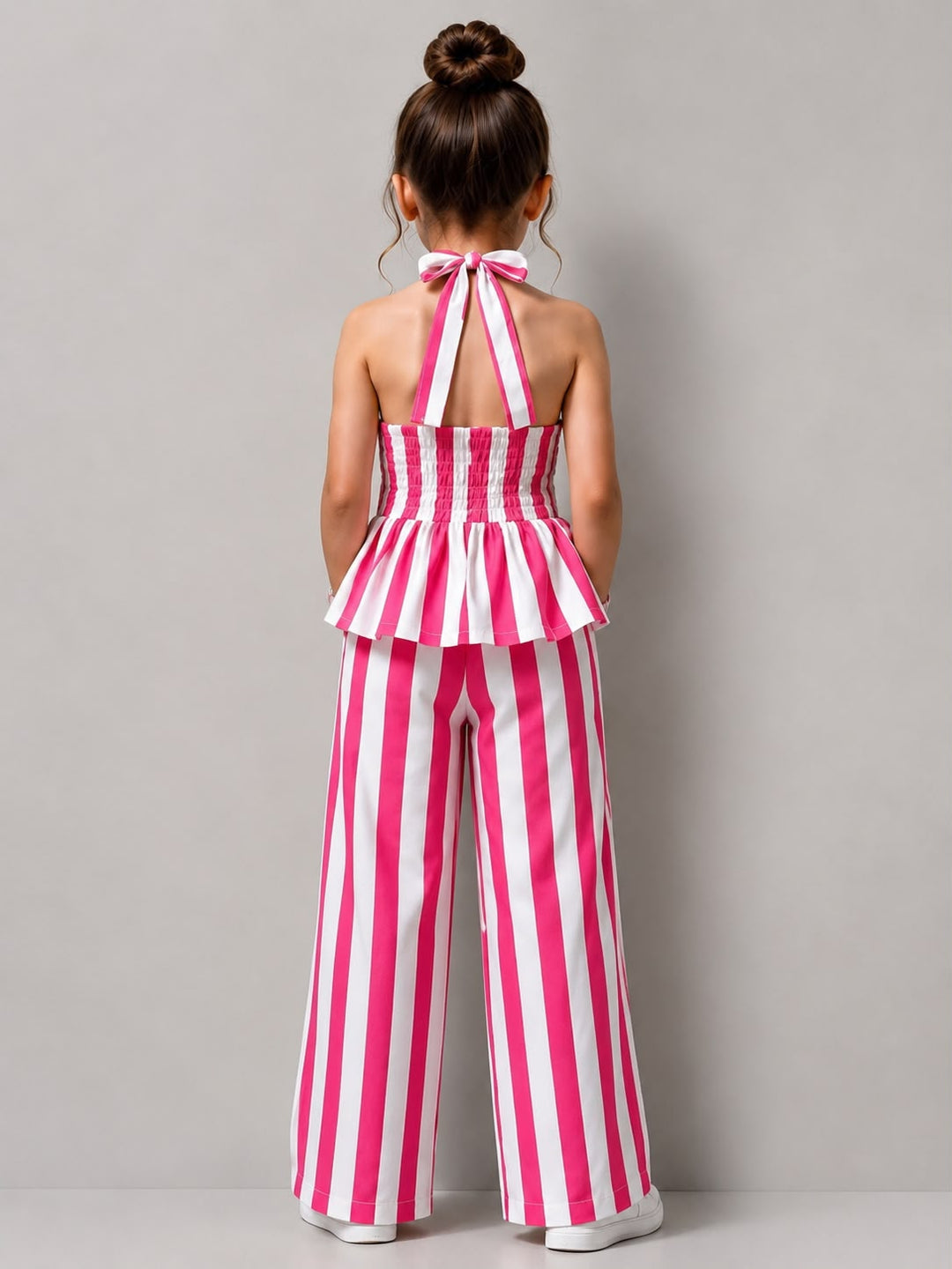 Girls Striped Backless Hot Pink Co-Ord Set [GCS-2J-1426] (4-12 Years)