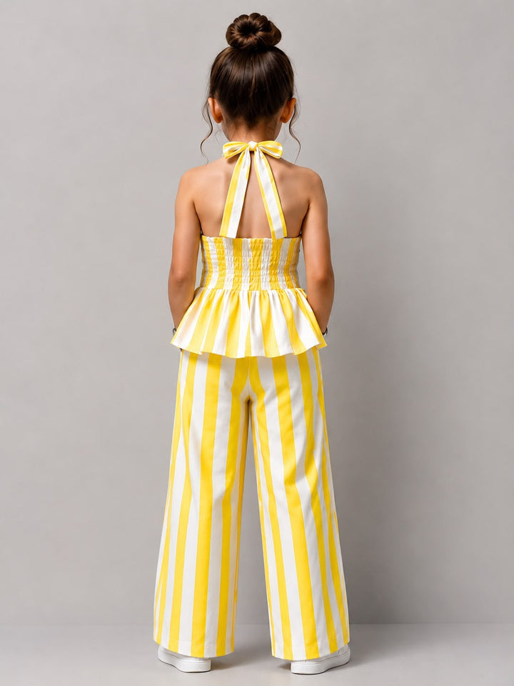 Girls Striped Backless Yellow Co-Ord Set [GCS-1J-8624] (4-12 Years)
