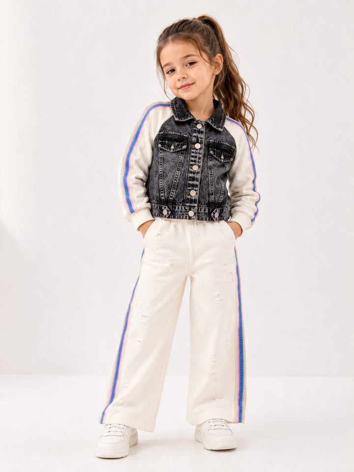 Girl's Cream Street Chic Denim Co-ord Set [GCS-1C-3712] (9M-13 Years)