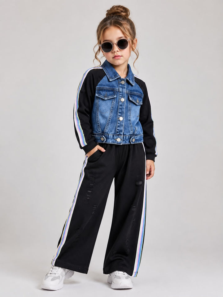 Girl's Black Street Chic Denim Co-ord Set [GCS-5F-8474] (9M-13 Years)