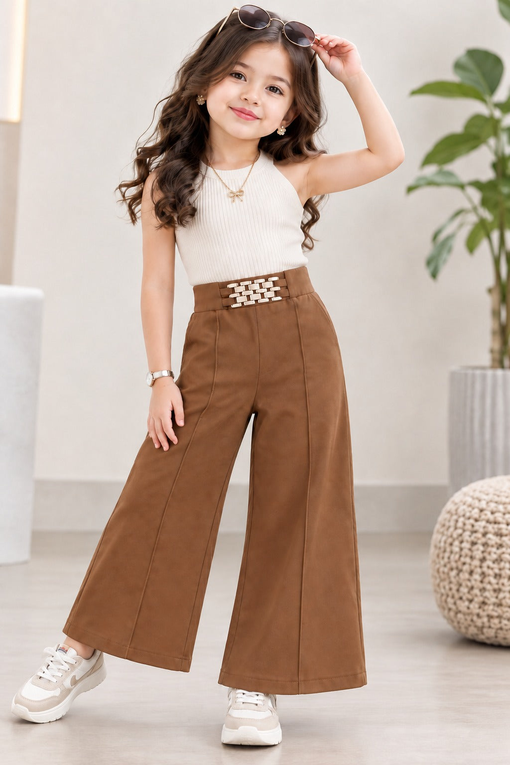 Girls Brown Korean Pant [ONLY PANT] [GJ-6C-7419] (4-12Years)