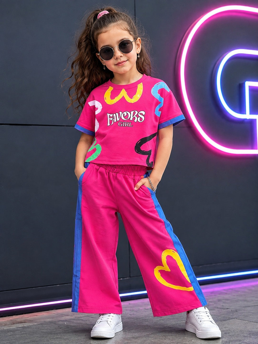 Girls Casul Hot Pink Co-Ord Set [GCS-6F-6897] (3-11 Years)