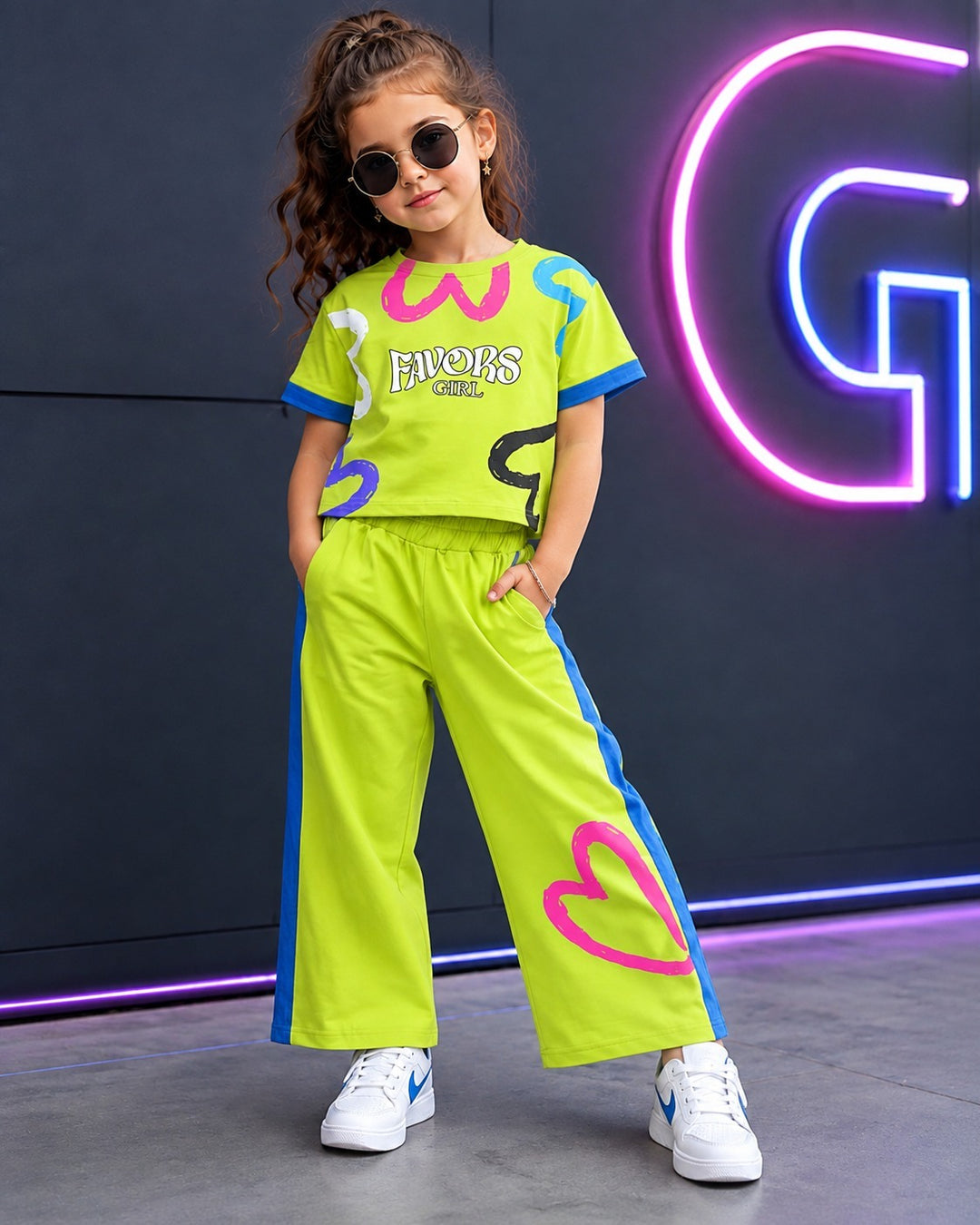 Girls Casul Neon Green Co-Ord Set [GCS-4G-8641] (3-11 Years)