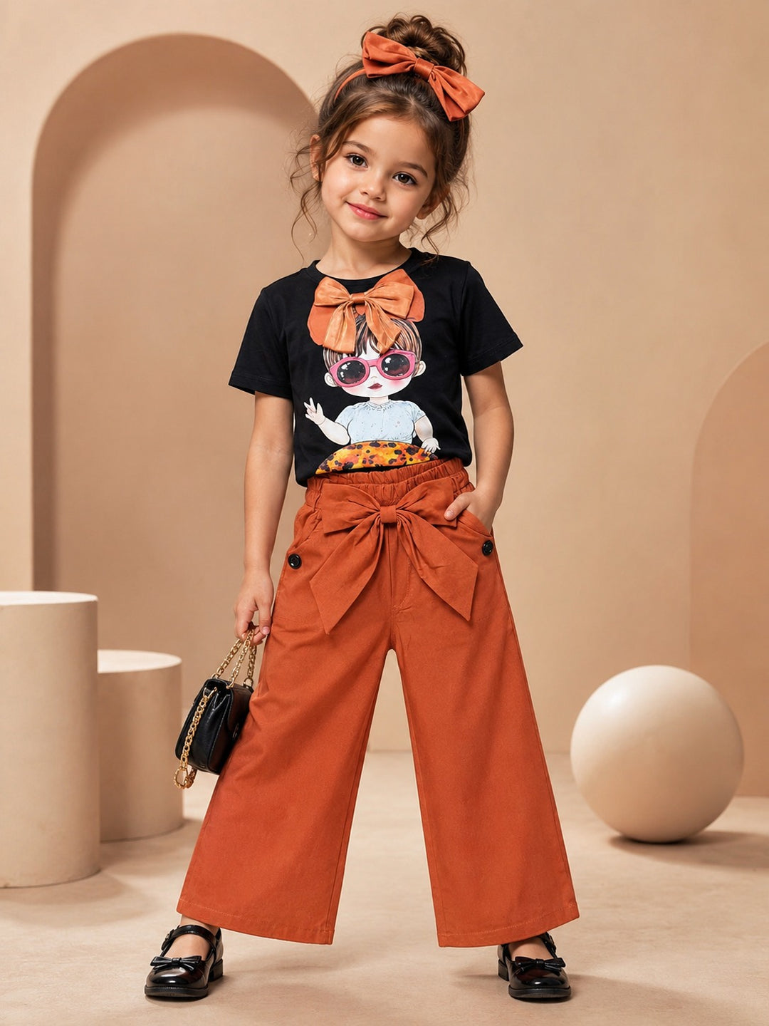 Girls Rust Bow Graphic Co-ord Set [GCS-3C-6875] (3-12Years)
