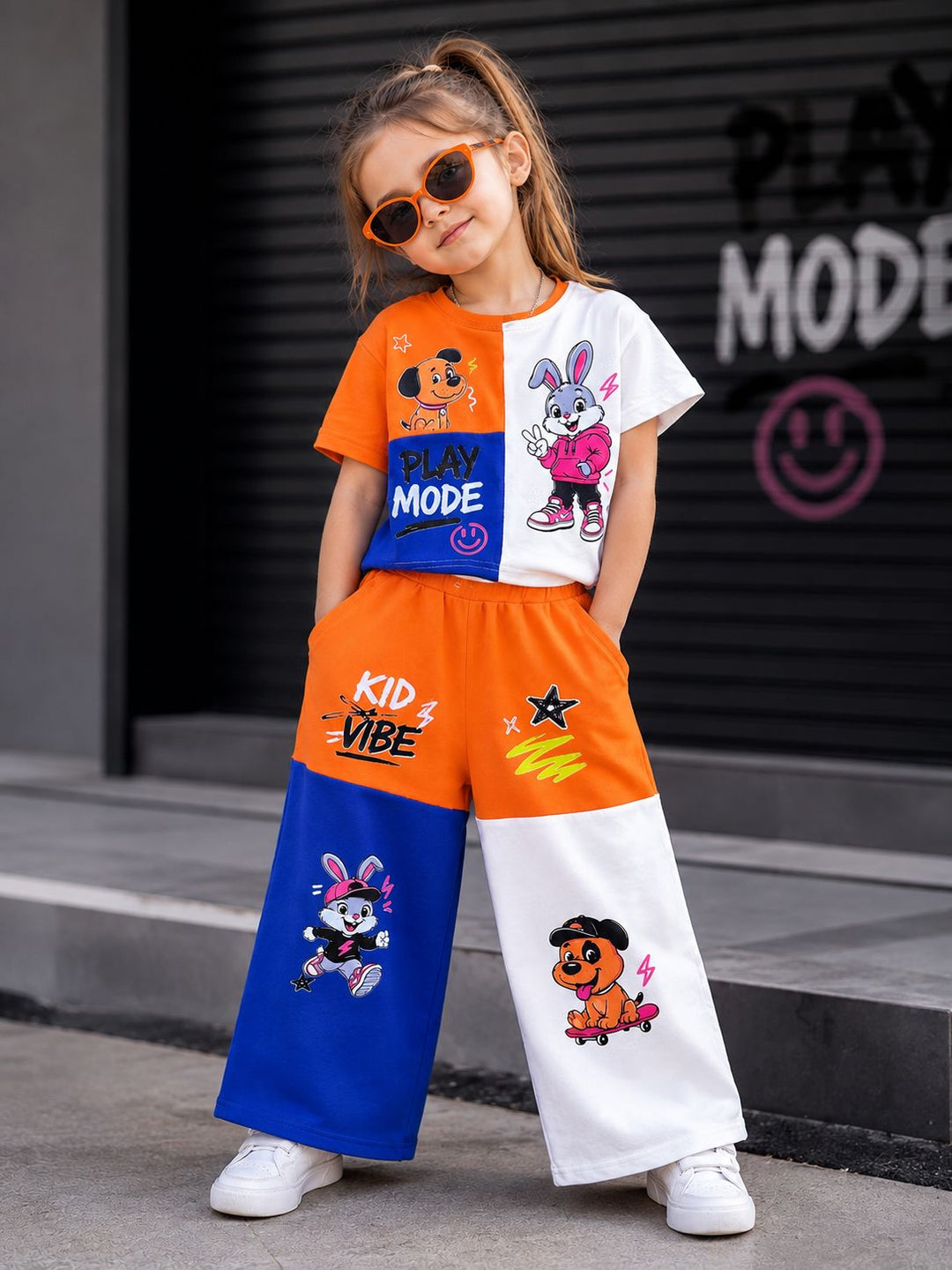 Girl's Funky Colorblock Wide-Leg Co-Ord Set [GCS-1J-6418] (3-12Years)